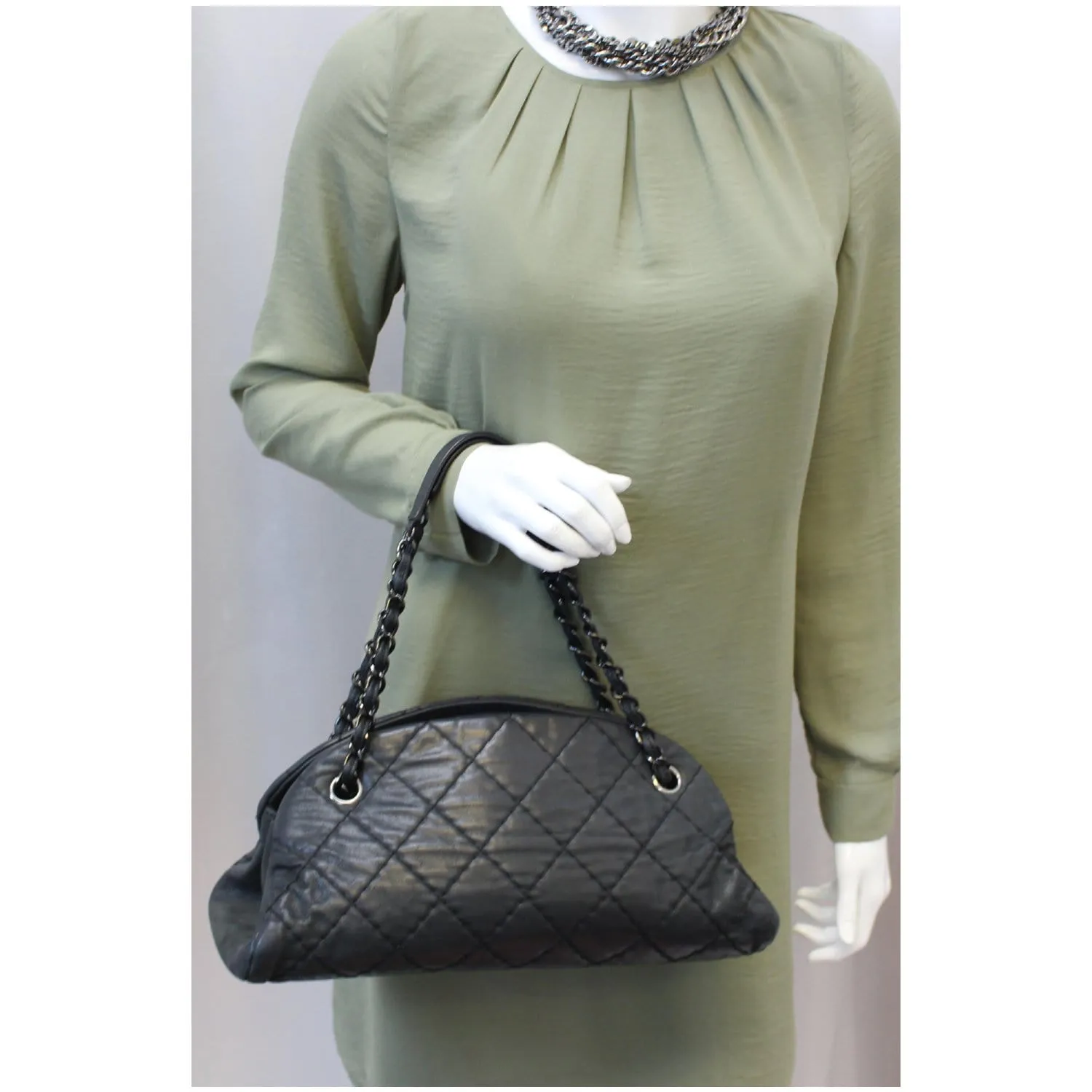 CHANEL Just Mademoiselle Calfskin Leather Bowling Bag Black