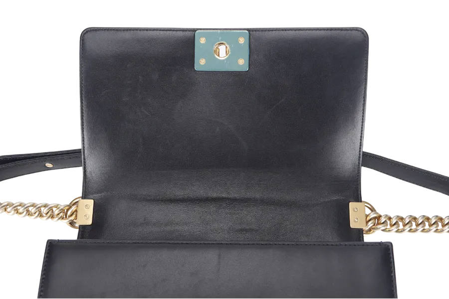 CHANEL LE BOY OLD MEDIUM (2165xxxx) BLACK LAMBSKIN GOLD HARDWARE WITH DUST COVER, CARD AND BOX