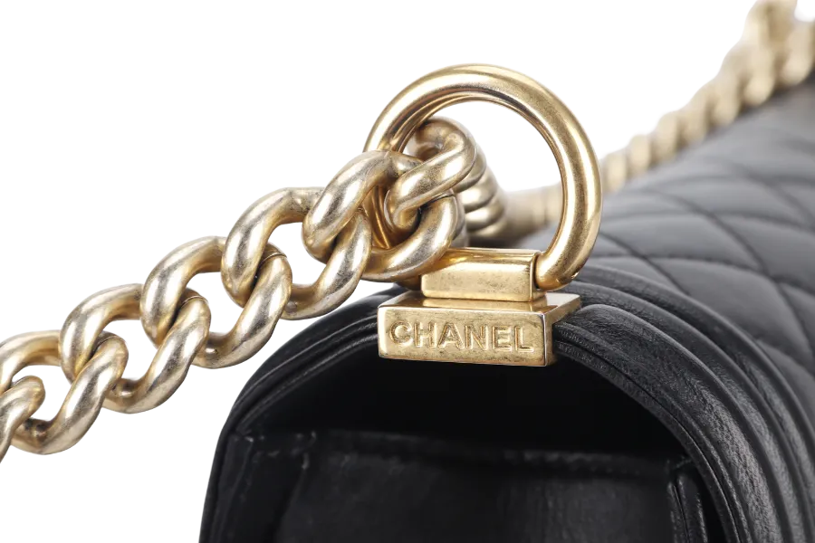 CHANEL LE BOY OLD MEDIUM (2165xxxx) BLACK LAMBSKIN GOLD HARDWARE WITH DUST COVER, CARD AND BOX