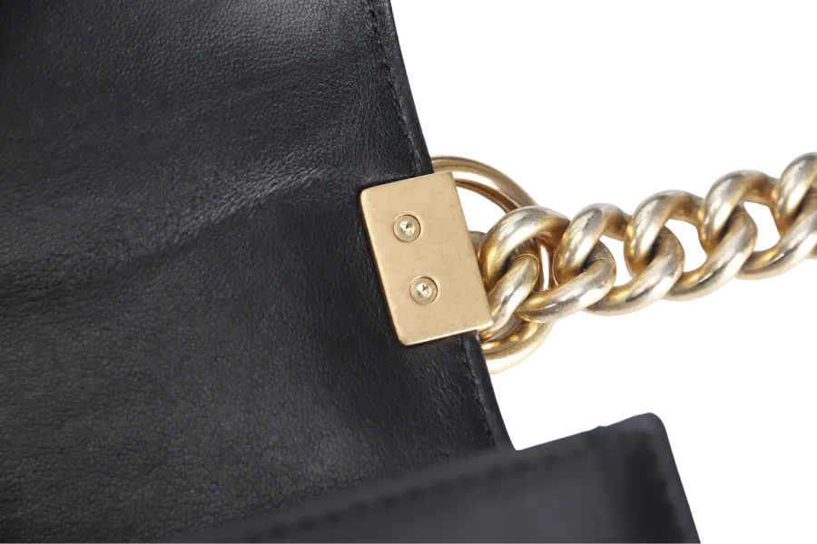 CHANEL LE BOY OLD MEDIUM (2165xxxx) BLACK LAMBSKIN GOLD HARDWARE WITH DUST COVER, CARD AND BOX