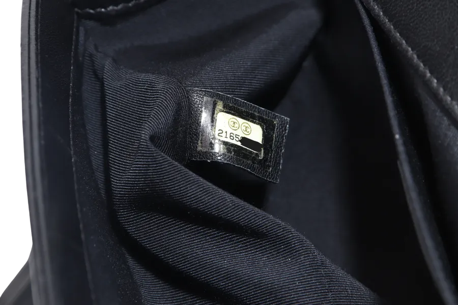 CHANEL LE BOY OLD MEDIUM (2165xxxx) BLACK LAMBSKIN GOLD HARDWARE WITH DUST COVER, CARD AND BOX