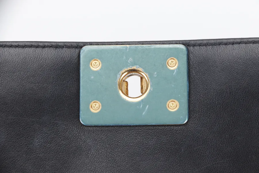 CHANEL LE BOY OLD MEDIUM (2165xxxx) BLACK LAMBSKIN GOLD HARDWARE WITH DUST COVER, CARD AND BOX