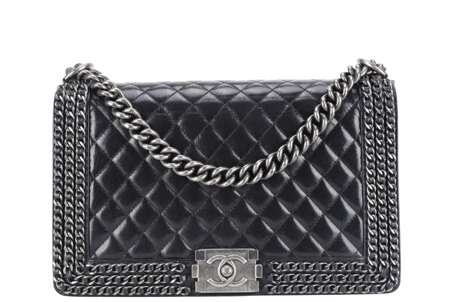 CHANEL LEBOY OLD MEDIUM BLACK LAMBSKIN RUTHENIUM HARDWARE (2057xxxx) WITH CARD AND DUST COVER