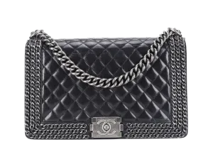CHANEL LEBOY OLD MEDIUM BLACK LAMBSKIN RUTHENIUM HARDWARE (2057xxxx) WITH CARD AND DUST COVER