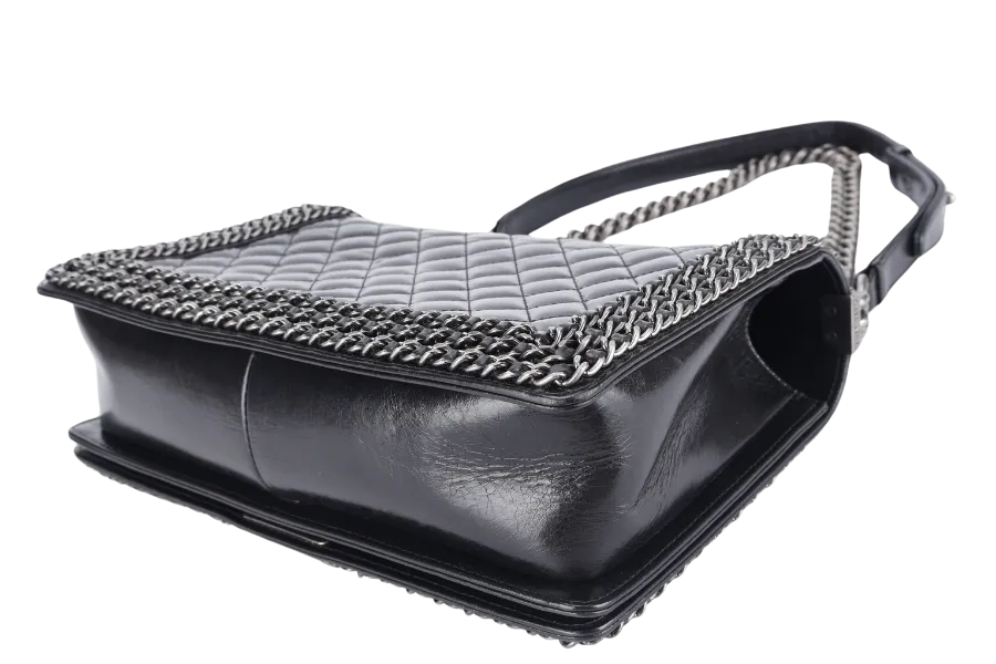 CHANEL LEBOY OLD MEDIUM BLACK LAMBSKIN RUTHENIUM HARDWARE (2057xxxx) WITH CARD AND DUST COVER