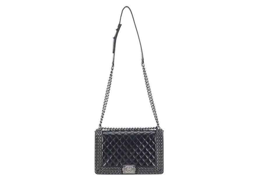 CHANEL LEBOY OLD MEDIUM BLACK LAMBSKIN RUTHENIUM HARDWARE (2057xxxx) WITH CARD AND DUST COVER