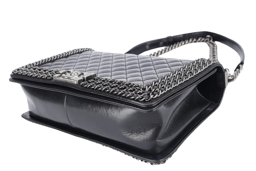 CHANEL LEBOY OLD MEDIUM BLACK LAMBSKIN RUTHENIUM HARDWARE (2057xxxx) WITH CARD AND DUST COVER