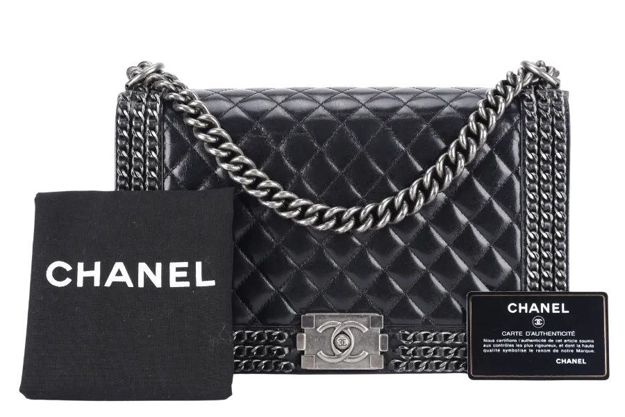 CHANEL LEBOY OLD MEDIUM BLACK LAMBSKIN RUTHENIUM HARDWARE (2057xxxx) WITH CARD AND DUST COVER