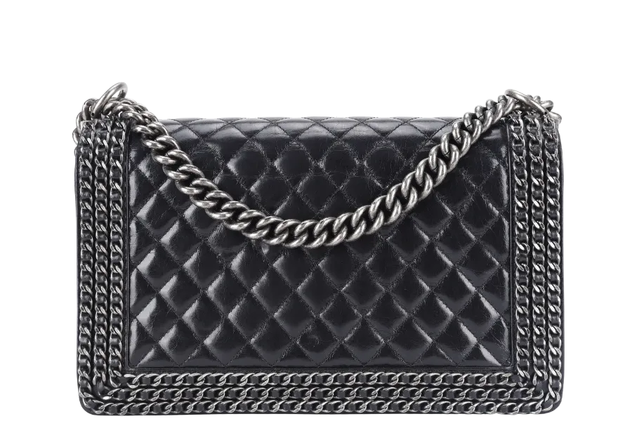 CHANEL LEBOY OLD MEDIUM BLACK LAMBSKIN RUTHENIUM HARDWARE (2057xxxx) WITH CARD AND DUST COVER