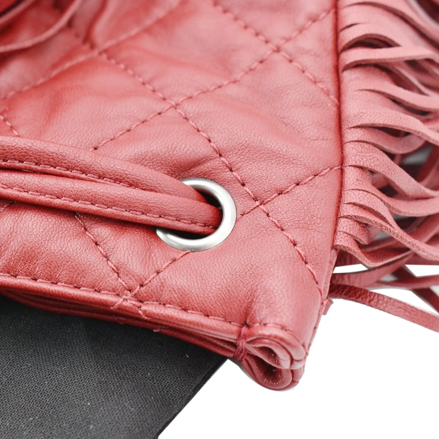 CHANEL Paris Dallas Drawstring Fringe Shoulder Bag Red