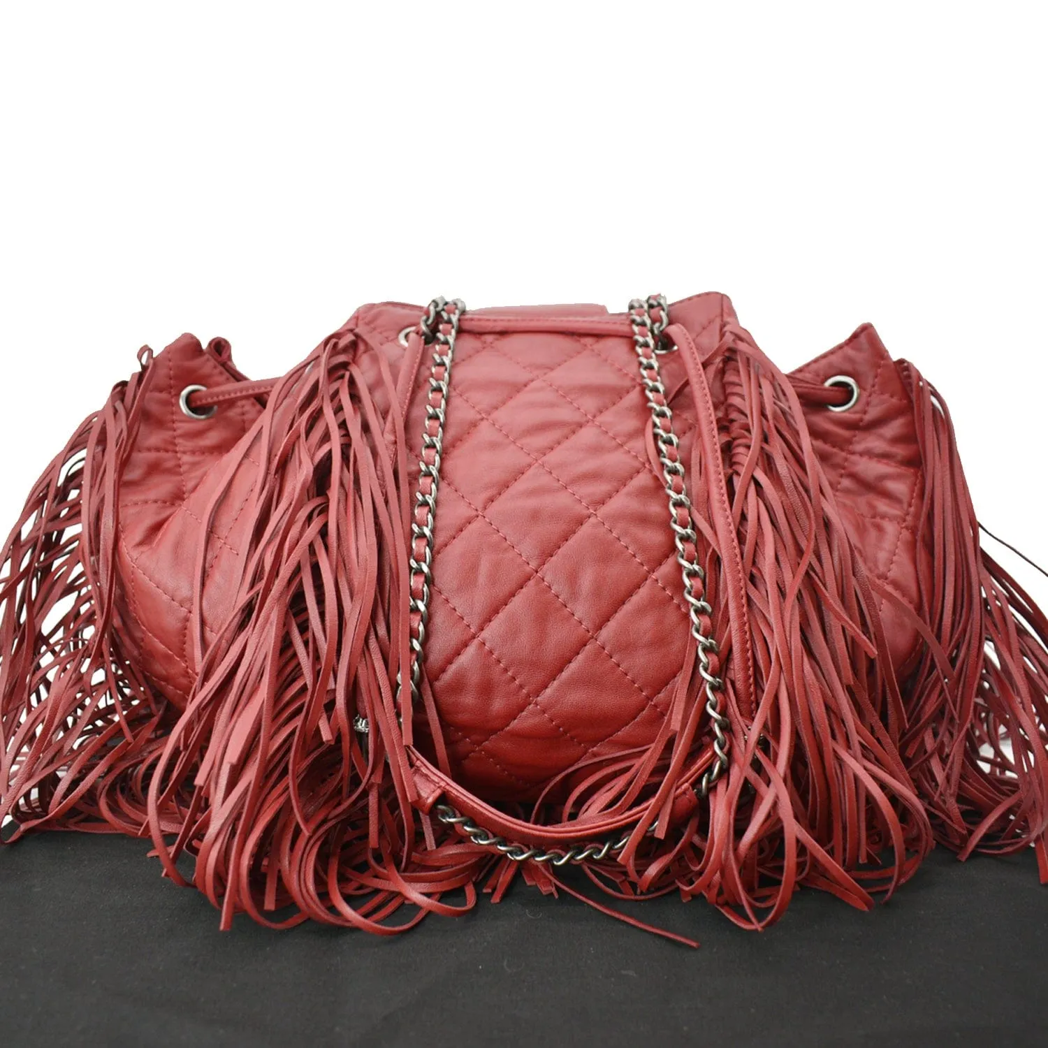 CHANEL Paris Dallas Drawstring Fringe Shoulder Bag Red
