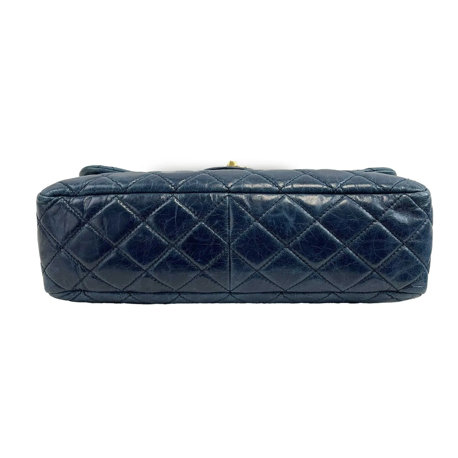 CHANEL - Teal CC Single Castlerock Flap / Top Handle Large Leather Shoulder Bag