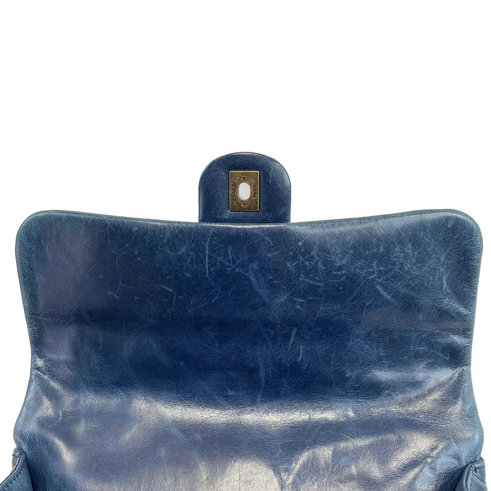 CHANEL - Teal CC Single Castlerock Flap / Top Handle Large Leather Shoulder Bag