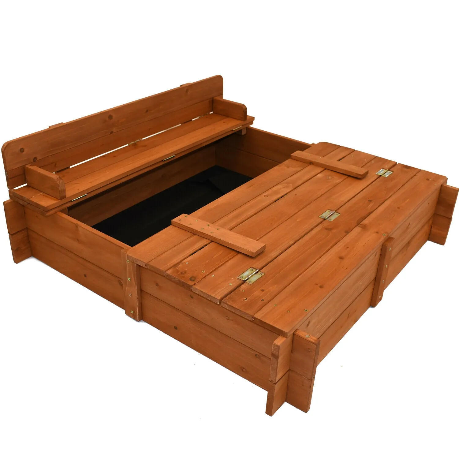 Childrens Non-Allergenic Pre-Treated Wooden Sandpit with Lid and Seats | Outdoor Kids Sand Pit  3-8 years | 96 x 96cm