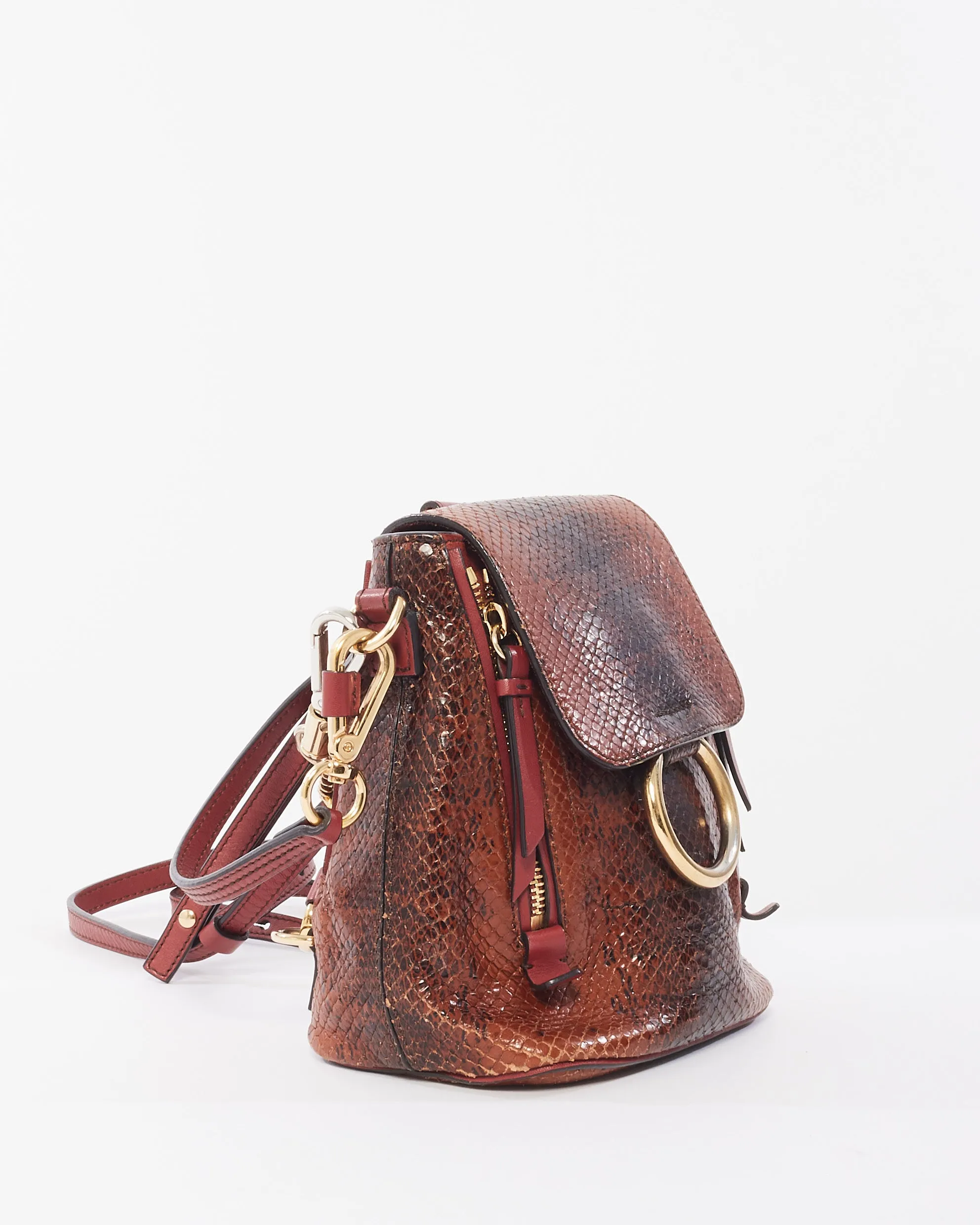 Chloé Burgundy Python Leather Small Faye Backpack