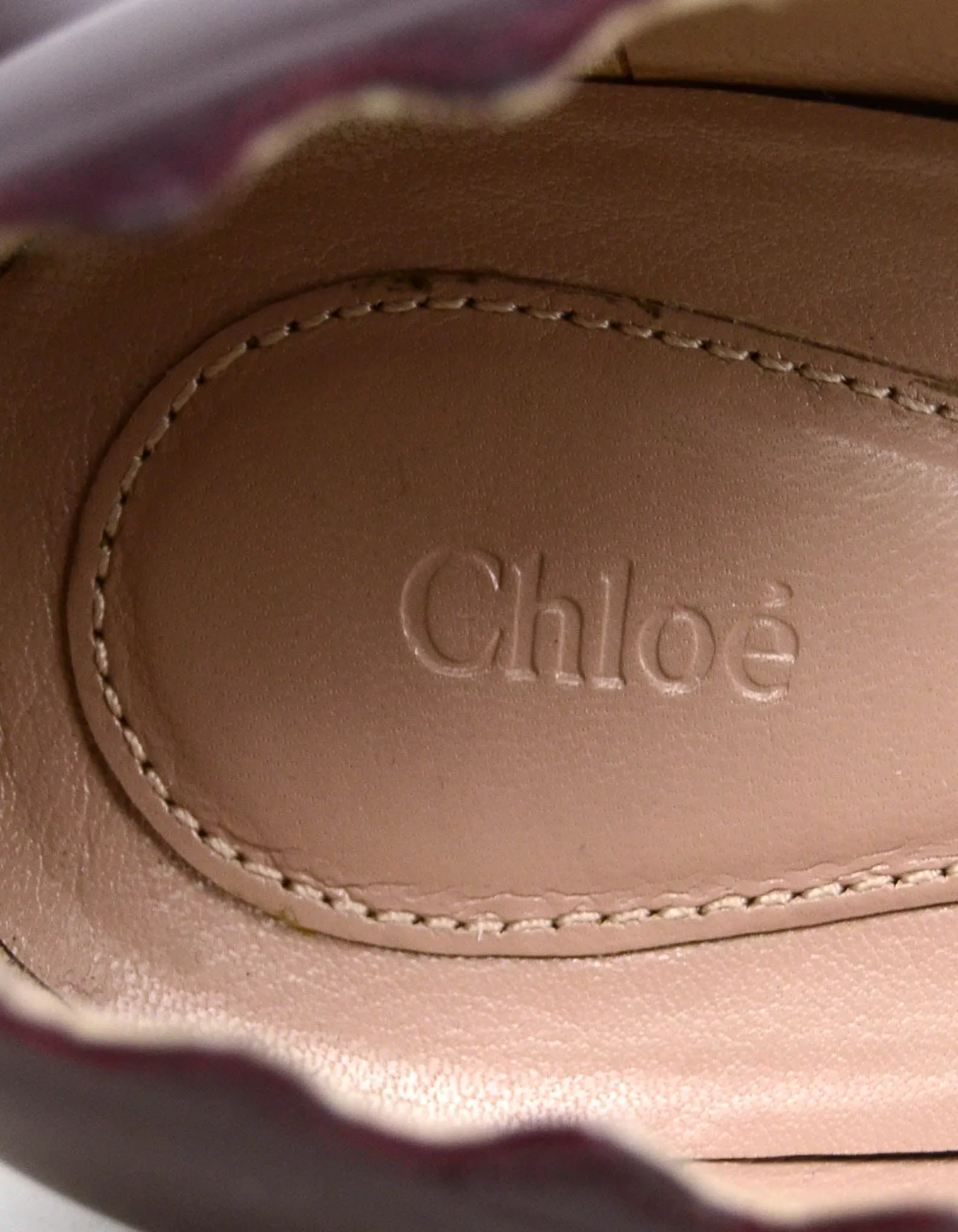 Chloe Burgundy Leather Lauren Scalloped Heels sz 41.5