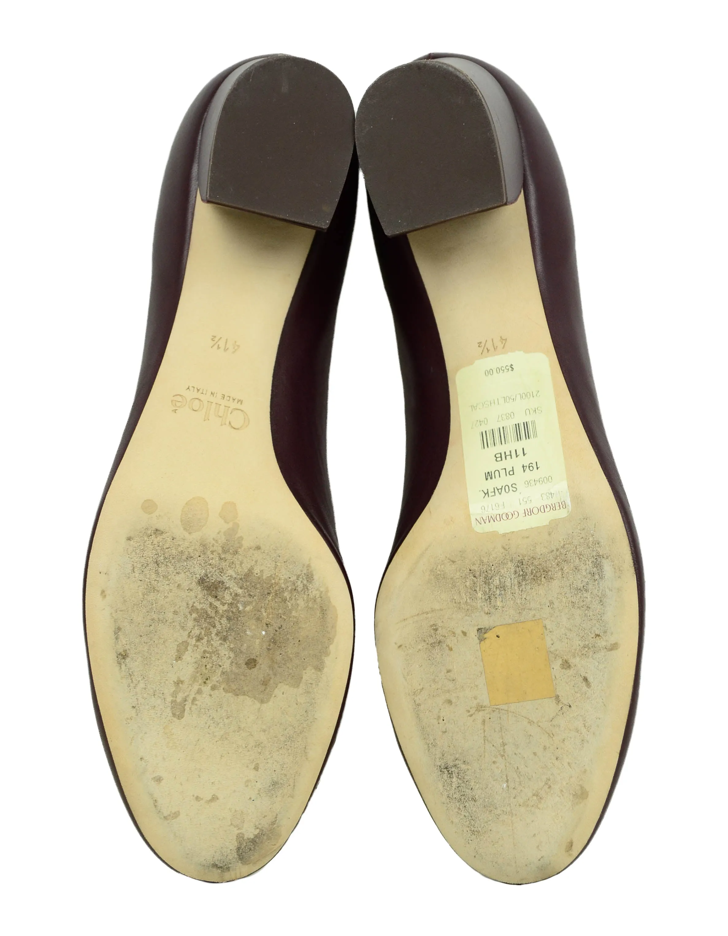 Chloe Burgundy Leather Lauren Scalloped Heels sz 41.5