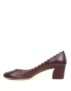 Chloe Burgundy Leather Lauren Scalloped Heels sz 41.5