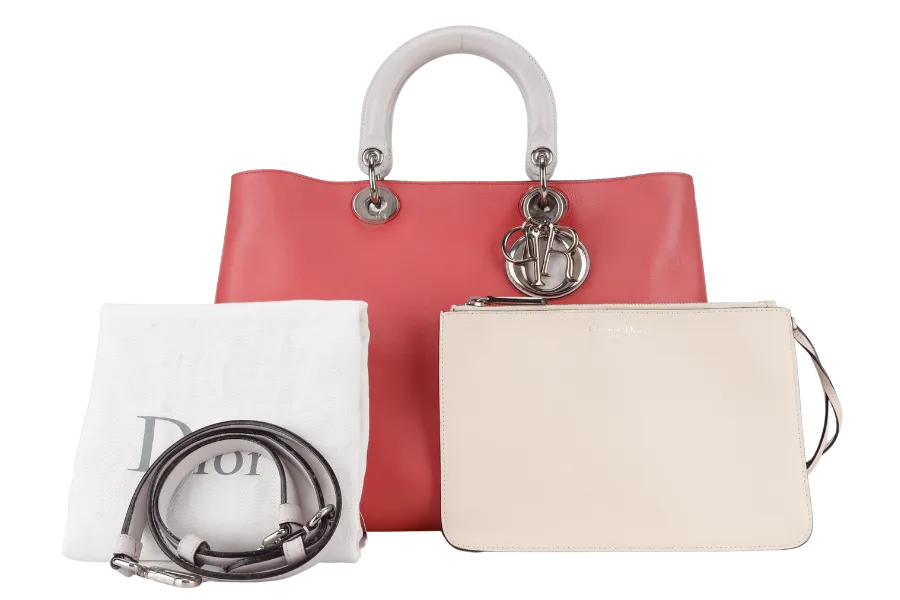 CHRISTIAN DIOR DIORSSIMO TRI COLOR LAMBSKIN BAG SILVER HARDWARE (09-MA-1112) WITH POUCH, STRAPS AND DUST COVER