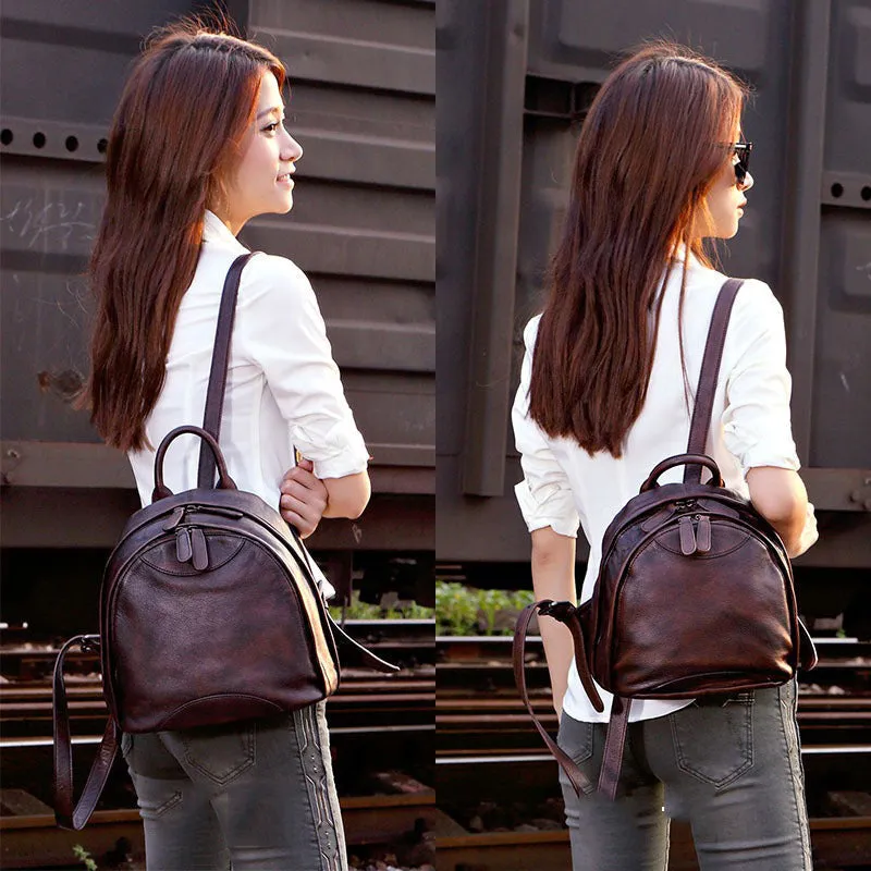Classic Red Leather Small Rucksack Bag Womens Compact Leather Backpack Ladies Backpack Purse