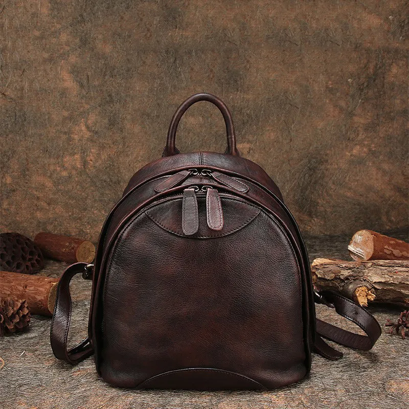 Classic Red Leather Small Rucksack Bag Womens Compact Leather Backpack Ladies Backpack Purse