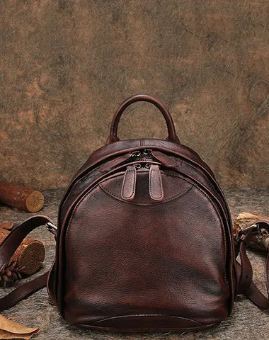 Classic Red Leather Small Rucksack Bag Womens Compact Leather Backpack Ladies Backpack Purse