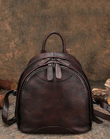 Classic Red Leather Small Rucksack Bag Womens Compact Leather Backpack Ladies Backpack Purse