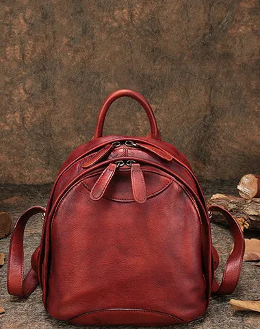 Classic Red Leather Small Rucksack Bag Womens Compact Leather Backpack Ladies Backpack Purse