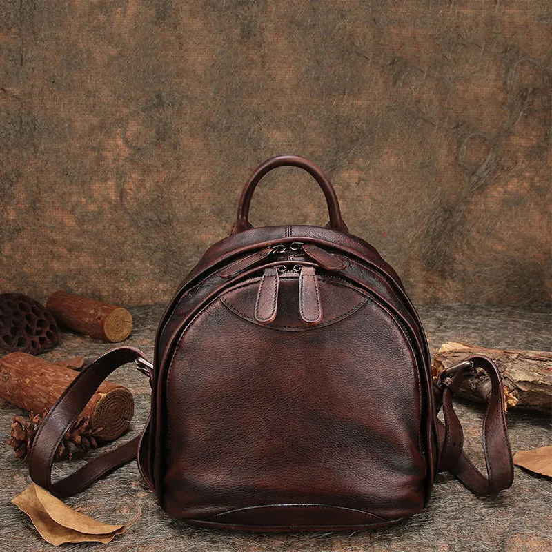 Classic Red Leather Small Rucksack Bag Womens Compact Leather Backpack Ladies Backpack Purse