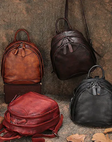 Classic Red Leather Small Rucksack Bag Womens Compact Leather Backpack Ladies Backpack Purse