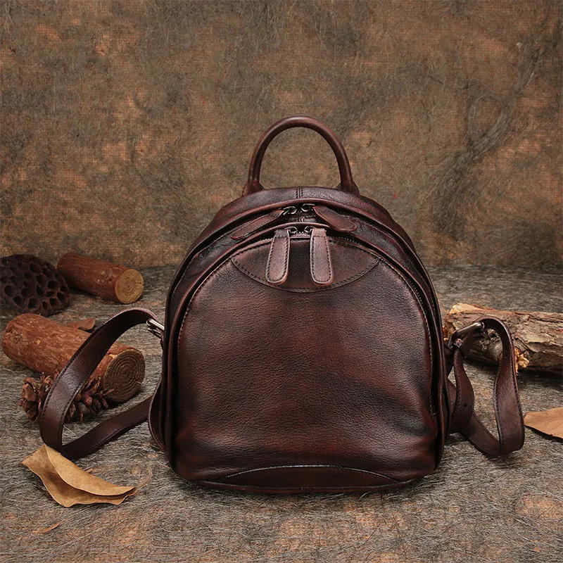 Classic Red Leather Small Rucksack Bag Womens Compact Leather Backpack Ladies Backpack Purse