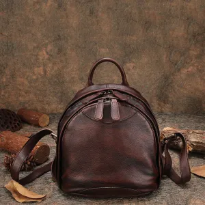 Classic Red Leather Small Rucksack Bag Womens Compact Leather Backpack Ladies Backpack Purse