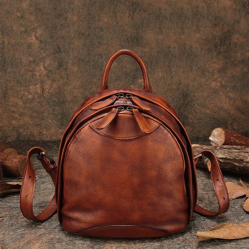Classic Red Leather Small Rucksack Bag Womens Compact Leather Backpack Ladies Backpack Purse