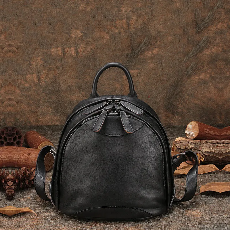 Classic Red Leather Small Rucksack Bag Womens Compact Leather Backpack Ladies Backpack Purse