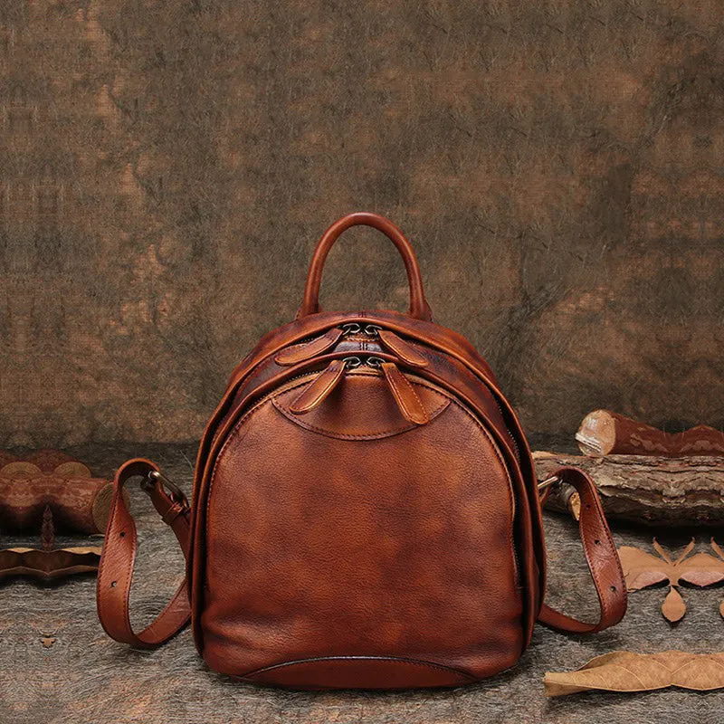 Classic Red Leather Small Rucksack Bag Womens Compact Leather Backpack Ladies Backpack Purse