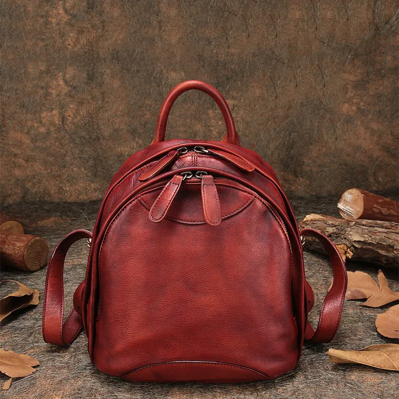 Classic Red Leather Small Rucksack Bag Womens Compact Leather Backpack Ladies Backpack Purse