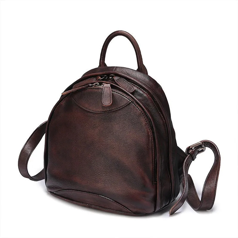 Classic Red Leather Small Rucksack Bag Womens Compact Leather Backpack Ladies Backpack Purse