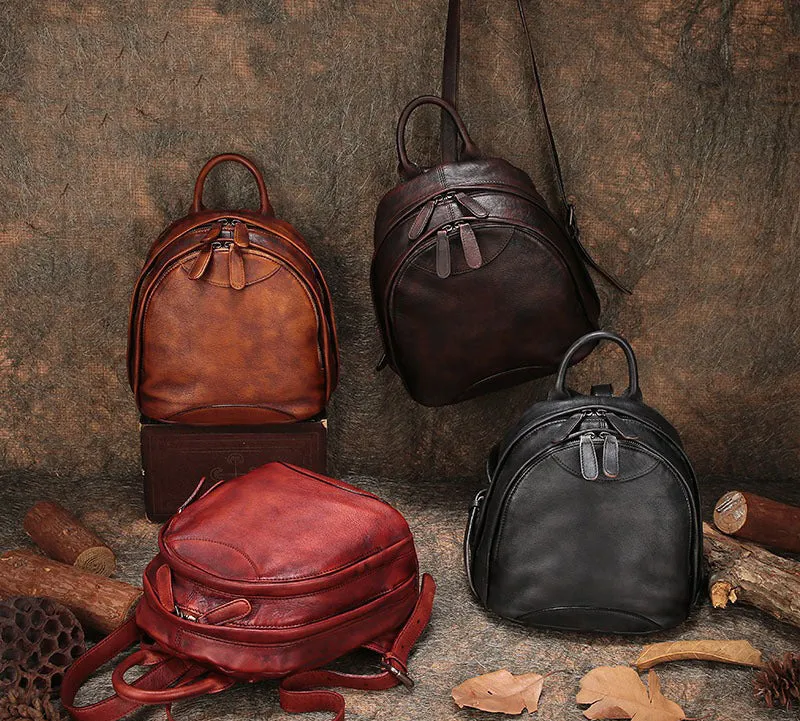 Classic Red Leather Small Rucksack Bag Womens Compact Leather Backpack Ladies Backpack Purse