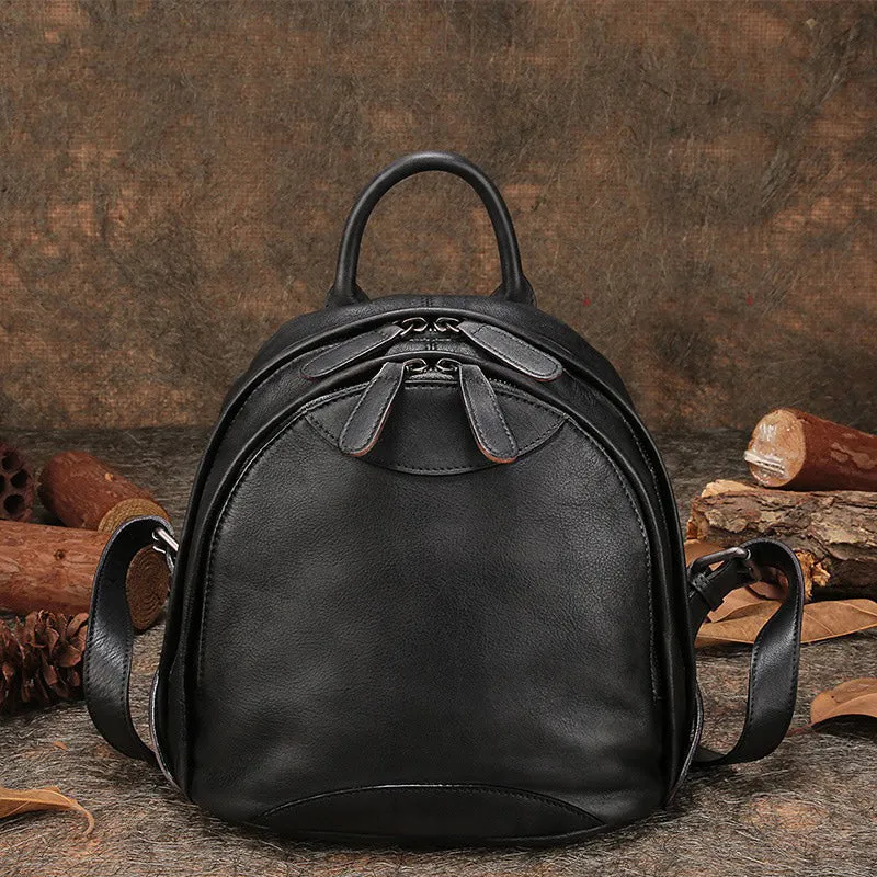 Classic Red Leather Small Rucksack Bag Womens Compact Leather Backpack Ladies Backpack Purse