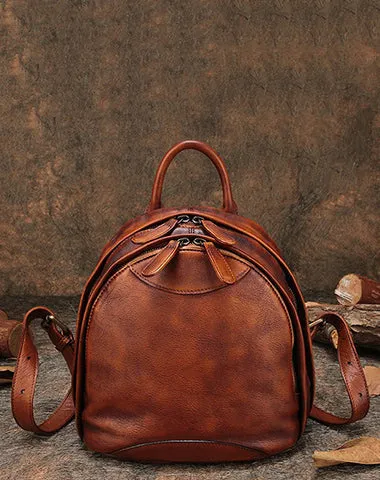 Classic Red Leather Small Rucksack Bag Womens Compact Leather Backpack Ladies Backpack Purse