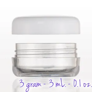 Clear Sample Jar with White Cap - 3 gram - 3 mL. - 0.1 oz. / 200 per Bag X 3 Bags = 600 Assembled Sample Jars