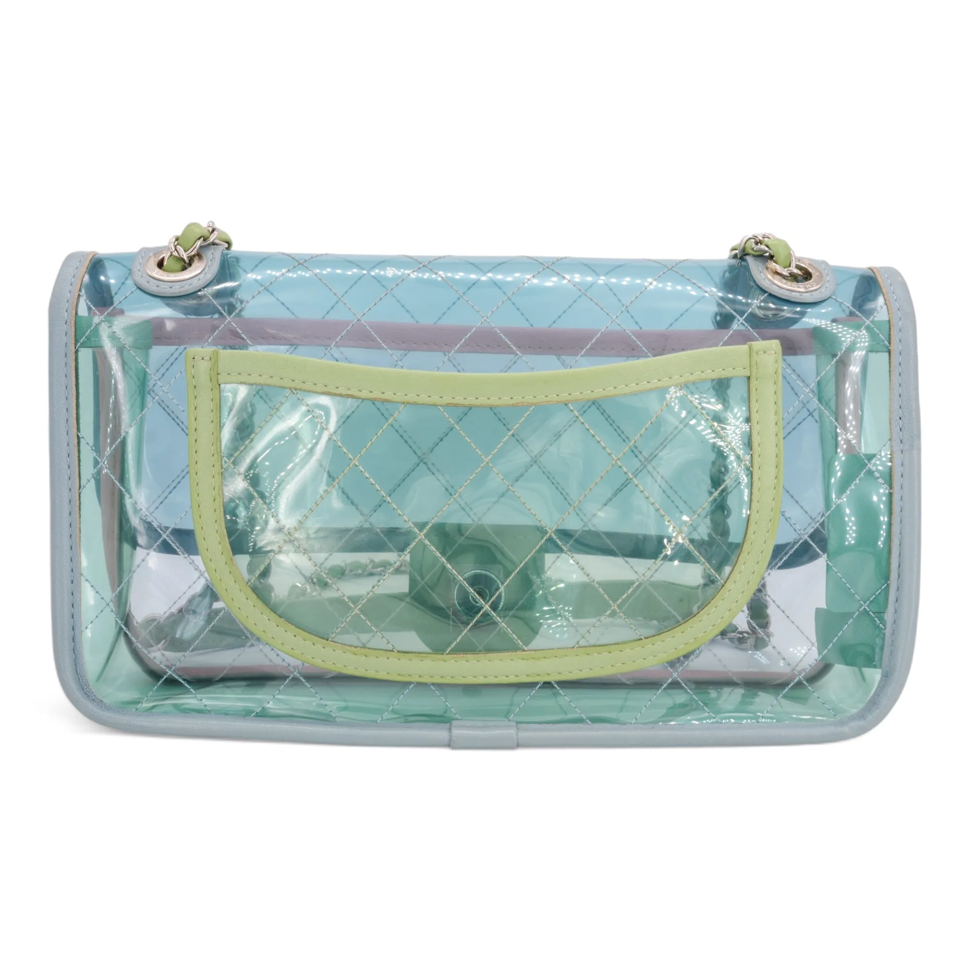 Coco Splash PVC Medium Flap Bag Blue Pink Green