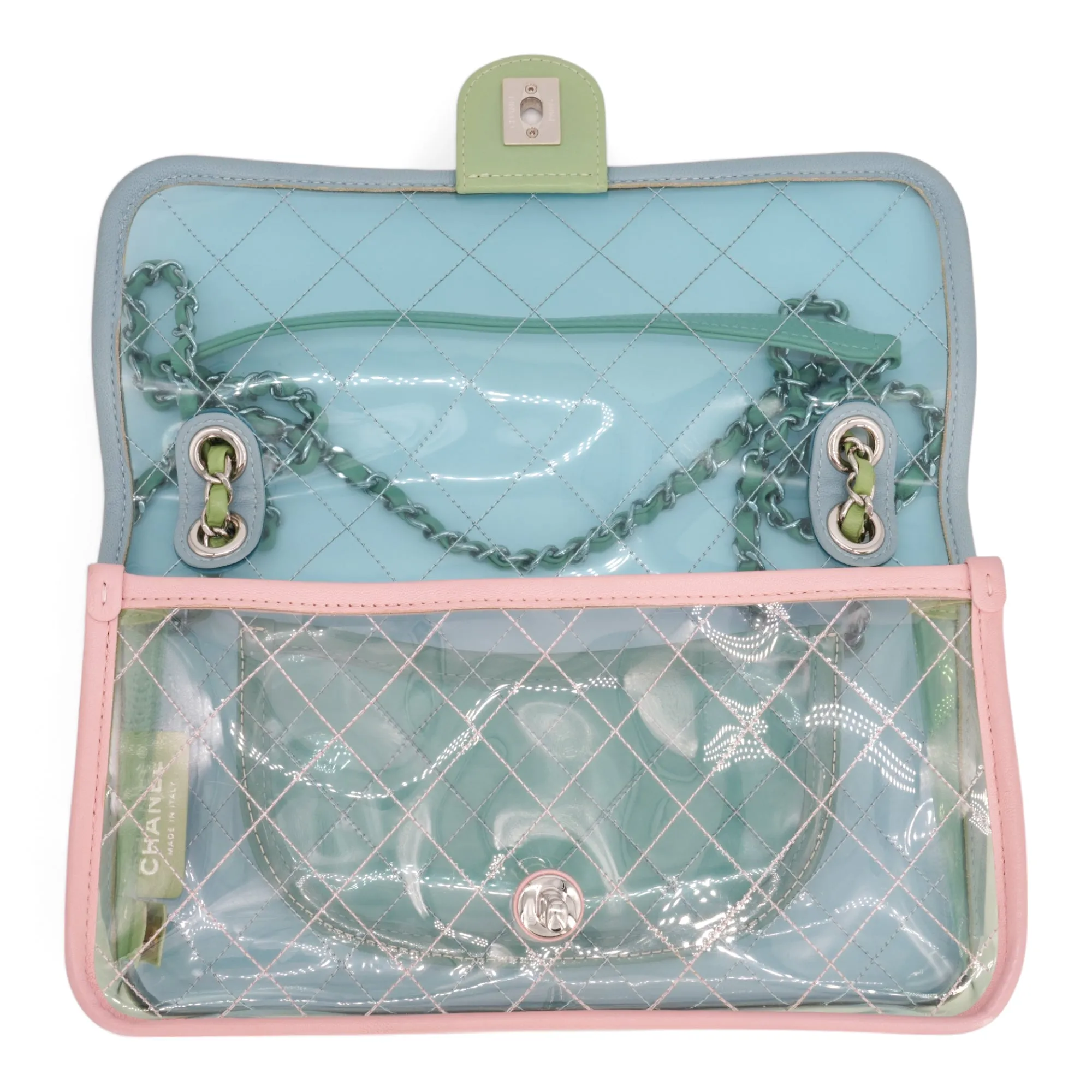 Coco Splash PVC Medium Flap Bag Blue Pink Green