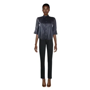 COMME DES GARÇONS Black Bib Front Blouse with Sheer Half Sleeves | Size S