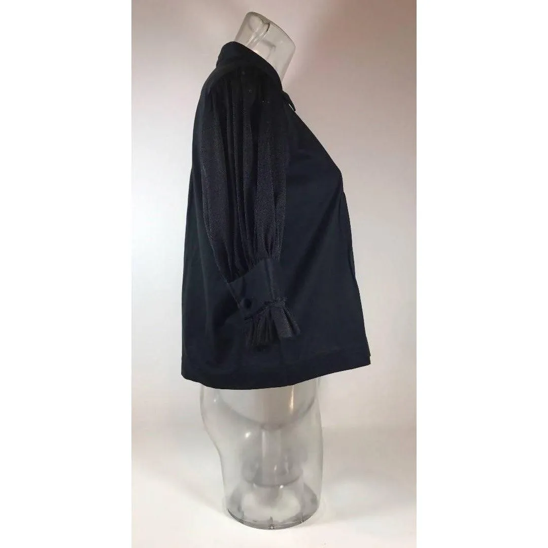 COMME DES GARÇONS Black Bib Front Blouse with Sheer Half Sleeves | Size S