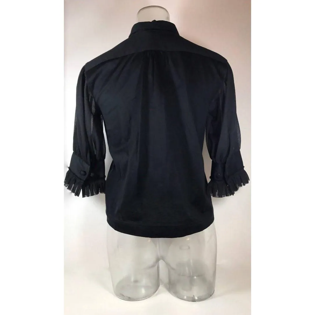 COMME DES GARÇONS Black Bib Front Blouse with Sheer Half Sleeves | Size S