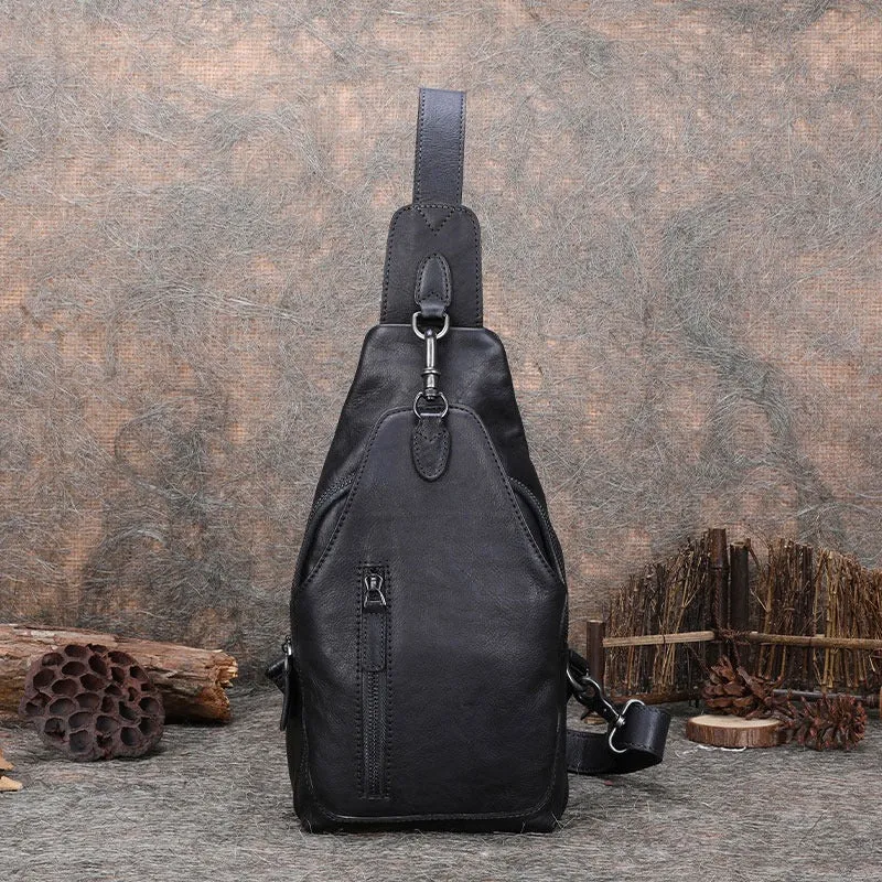 Cool Mens Sling Bag Vintage Leather Chest Bag Crossbody Pack for Men