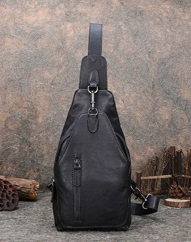Cool Mens Sling Bag Vintage Leather Chest Bag Crossbody Pack for Men