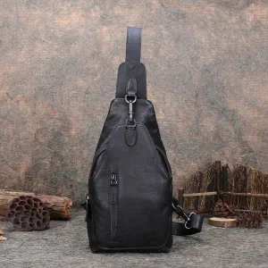 Cool Mens Sling Bag Vintage Leather Chest Bag Crossbody Pack for Men