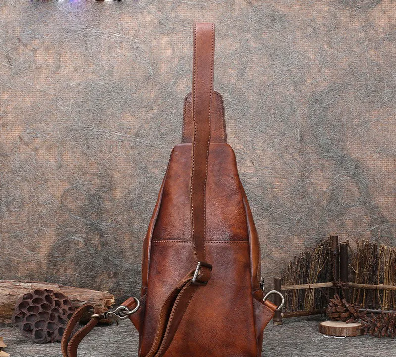 Cool Mens Sling Bag Vintage Leather Chest Bag Crossbody Pack for Men